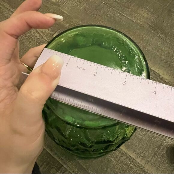 VTG 1960s Crinkle Glass Emerald Green Round Vase - Picture 6 of 6